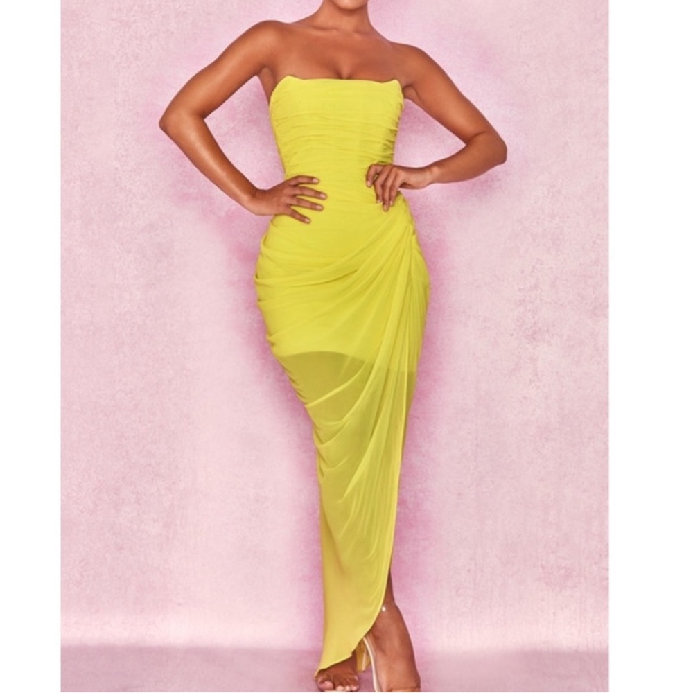 House Of CB London Paloma Yellow Strapless Corset Dress